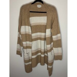 Olive + Oak Striped Cream Tan Pink Longline Cardigan Open Front Sweater Women XL